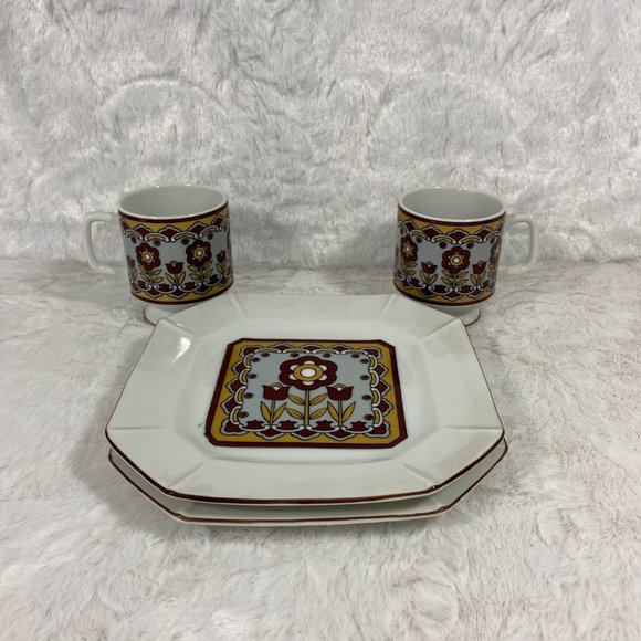 Vintage 2 sets Small Plate Teacup Retro Floral 70's - Picture 5 of 8